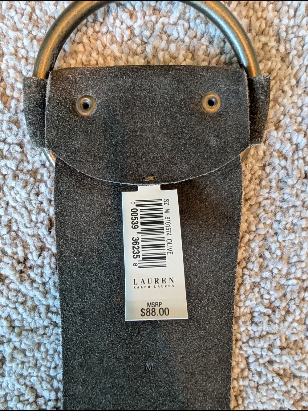 Ralph Lauren Olive Leather Wide Belt with Round Gold Buckle - Picture 3 of 3